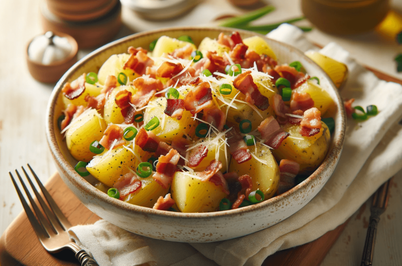 Gebackener Kartoffelsalat mit Bacon und Parmesan
