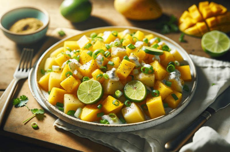 Exotisch und fruchtig: Kartoffelsalat mit Mango und Limette
